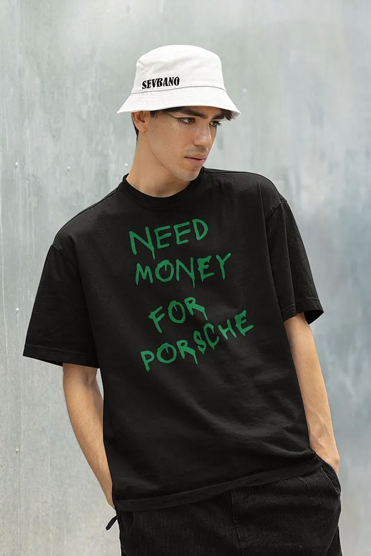 Yeşil Renkte Need Money Fore Porsche Yazılı Unisex Oversize Araba Tişört
