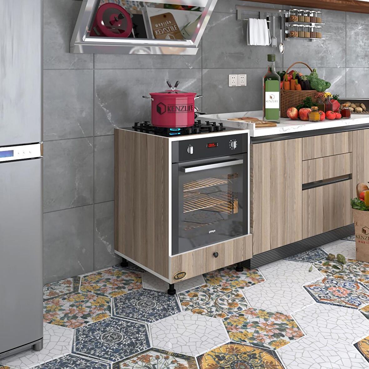 Kenzlife ankastre modülü kabini radon crd fırın ocak dolabı kapaklı ayaklı 