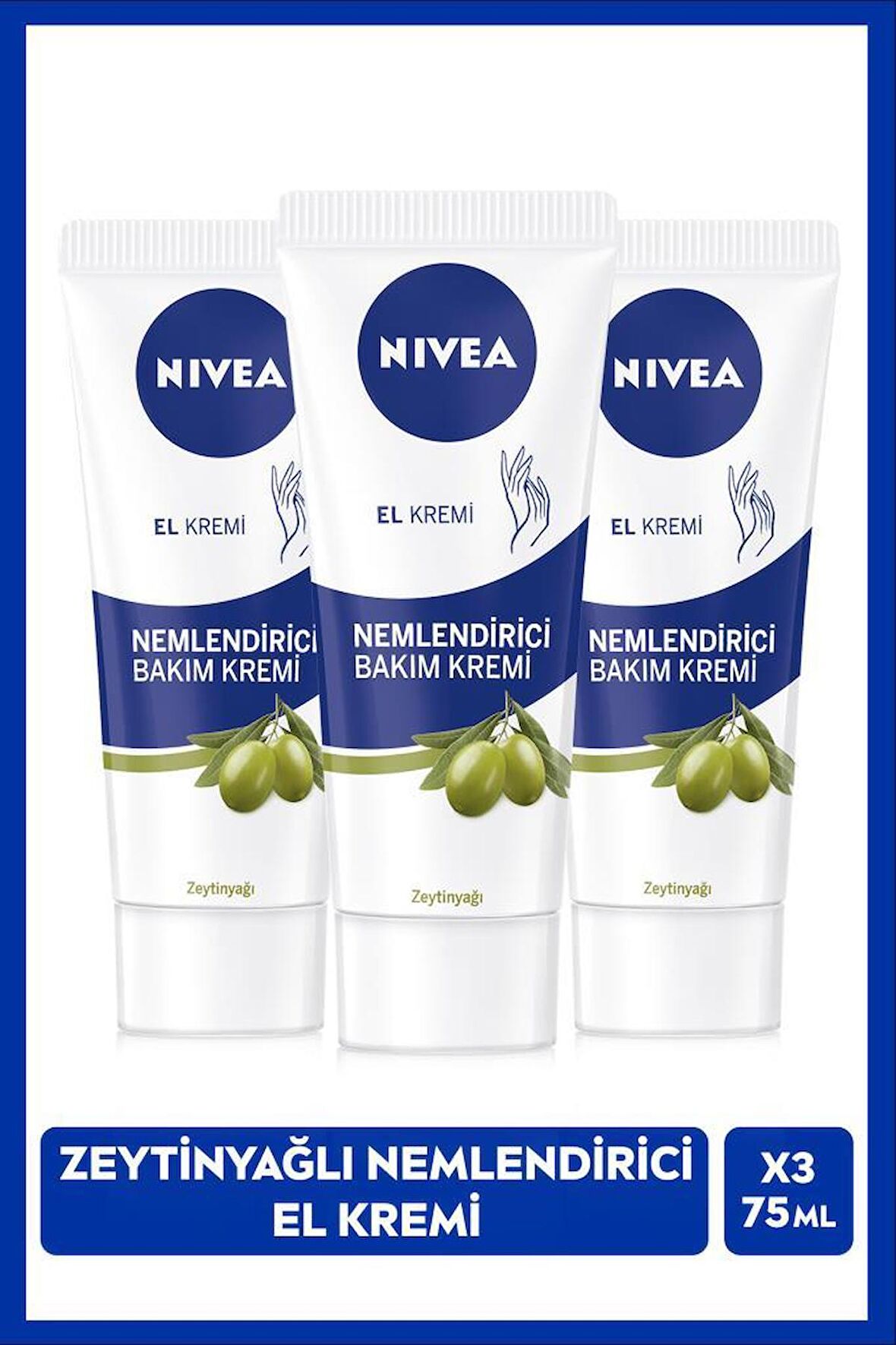 NIVEA Zeytinyağlı Nemlendirici El Bakım Kremi 75ml, Yapışkan His Bırakmaz, Yumuşak Cilt Hissi, X3 Adet