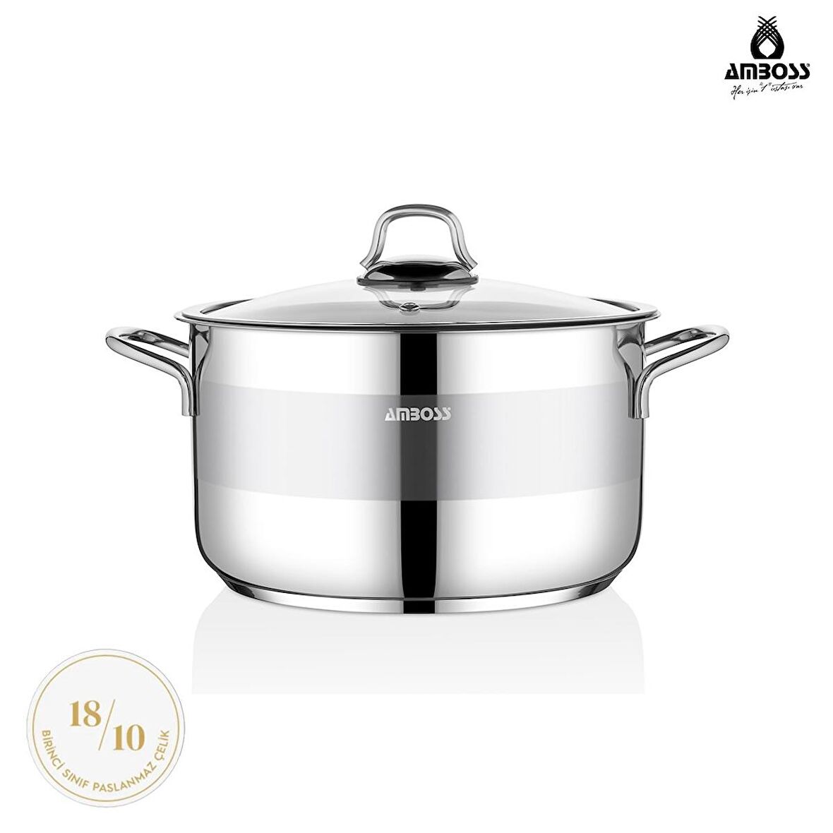 Amboss Saphire Paslanmaz Çelik 20 cm Cam Kapaklı Derin Tencere