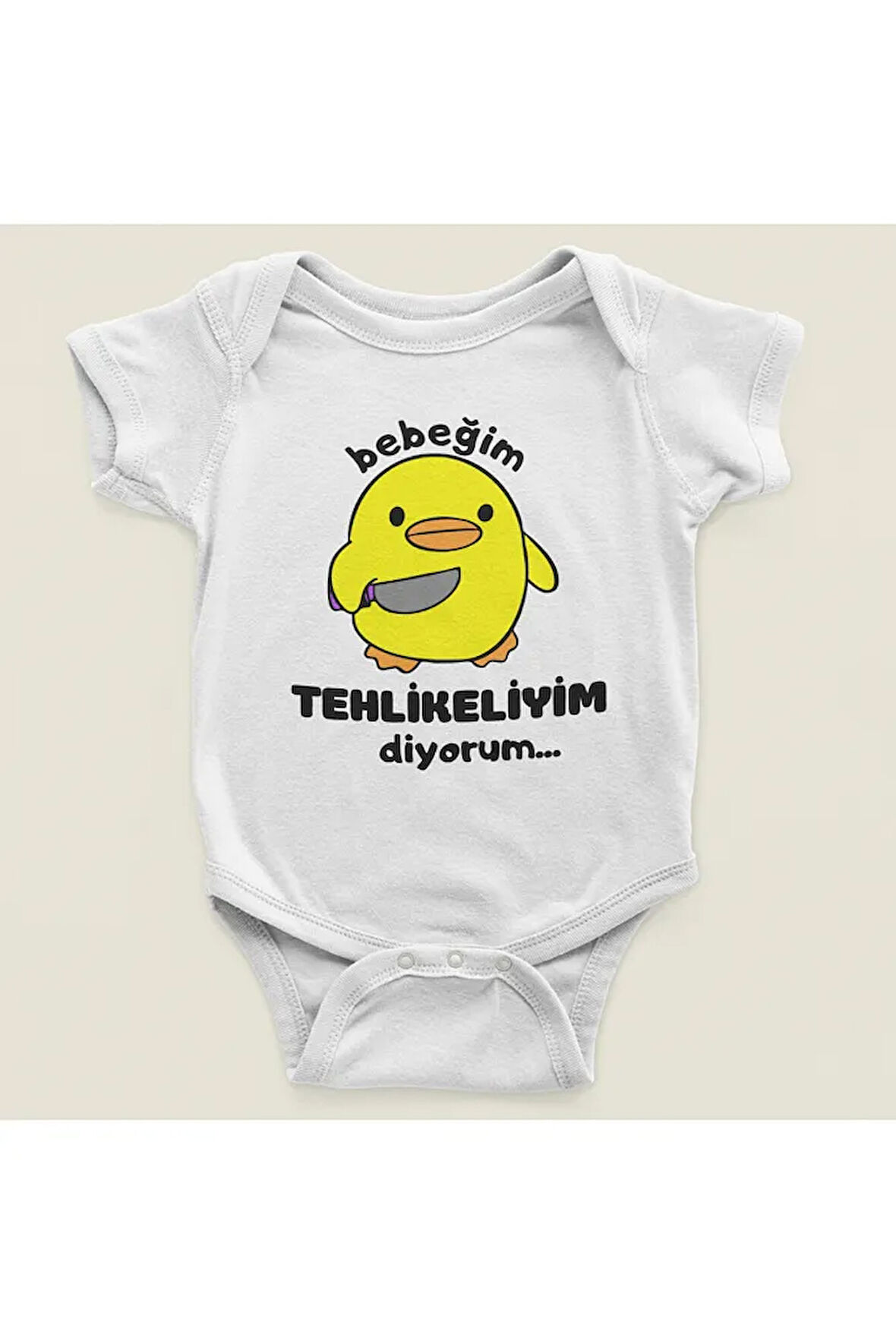 Bebeğim Tehlikeliyim Diyorum Yazılı Pamuklu Yumuşak Unisex Çıtçıtlı Body Zıbın