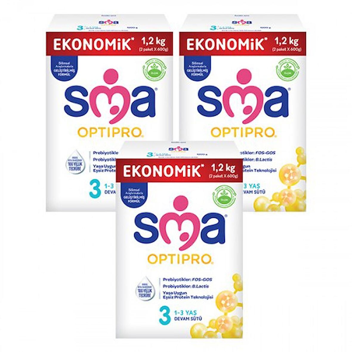 SMA Optipro Probiyotik 3 1- 3 Yaş Devam Sütü 1200 gr x 3 Adet