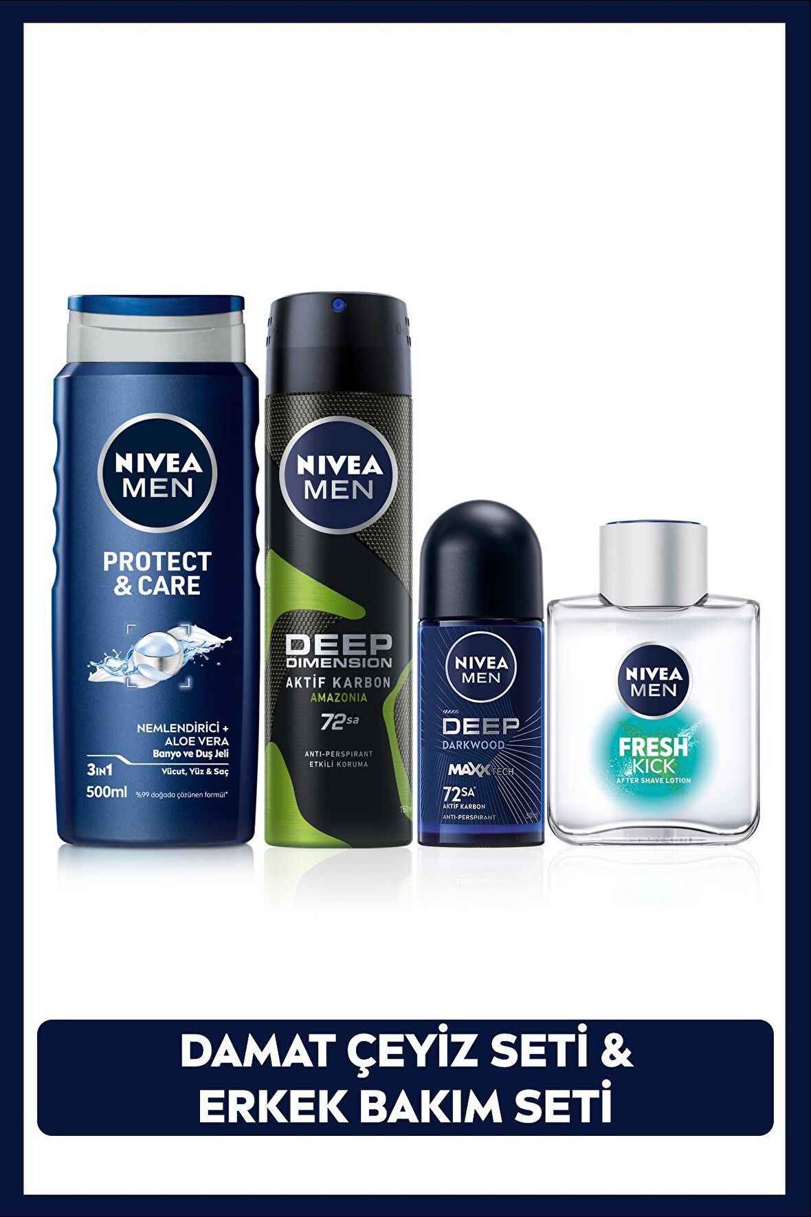 Nivea Men Erkek Çeyiz Bohçası, Duş Jeli 500ml, Tıraş Sonrası Losyon, Sprey Deodorant, Roll-on, Ter Karşıtı