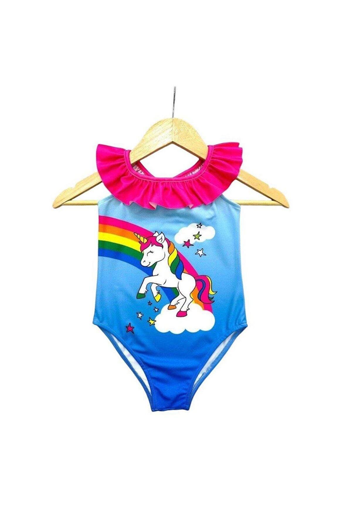 Unicorn Askılı Fırfırlı Mayo - Mavi