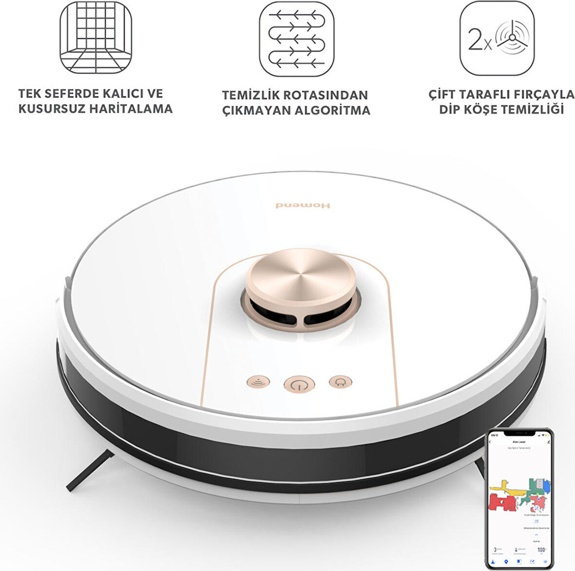 Homend Alex Laser Pro 1285H Haritalamalı Akıllı Robot Süpürge Beyaz Gold