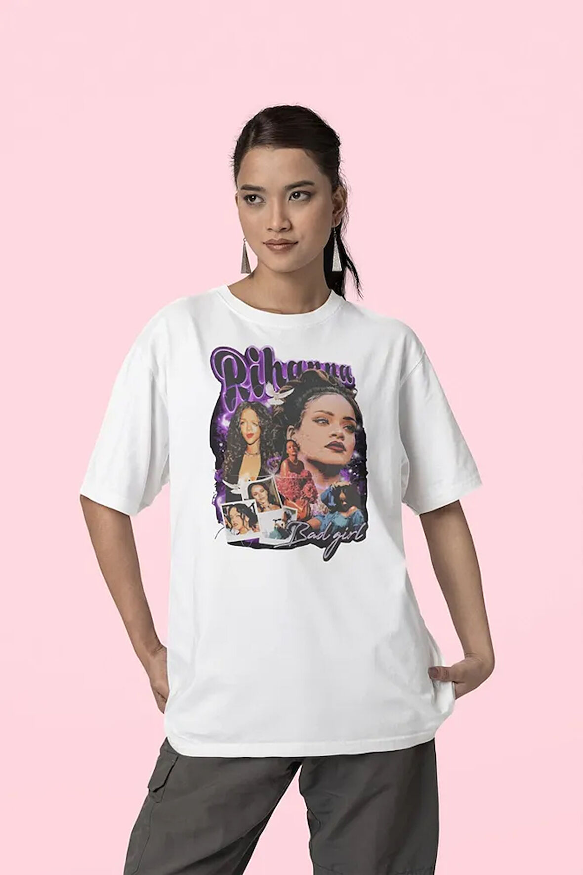 Rihanna Baskılı Unisex Oversize Şarkıcı Tişört