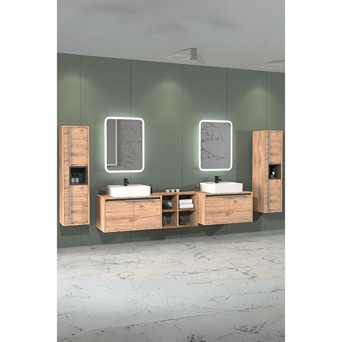 CAMARO 225 CM BEYAZ LAVABOLU BANYO DOLABI - BOY DOLAP DAHİL