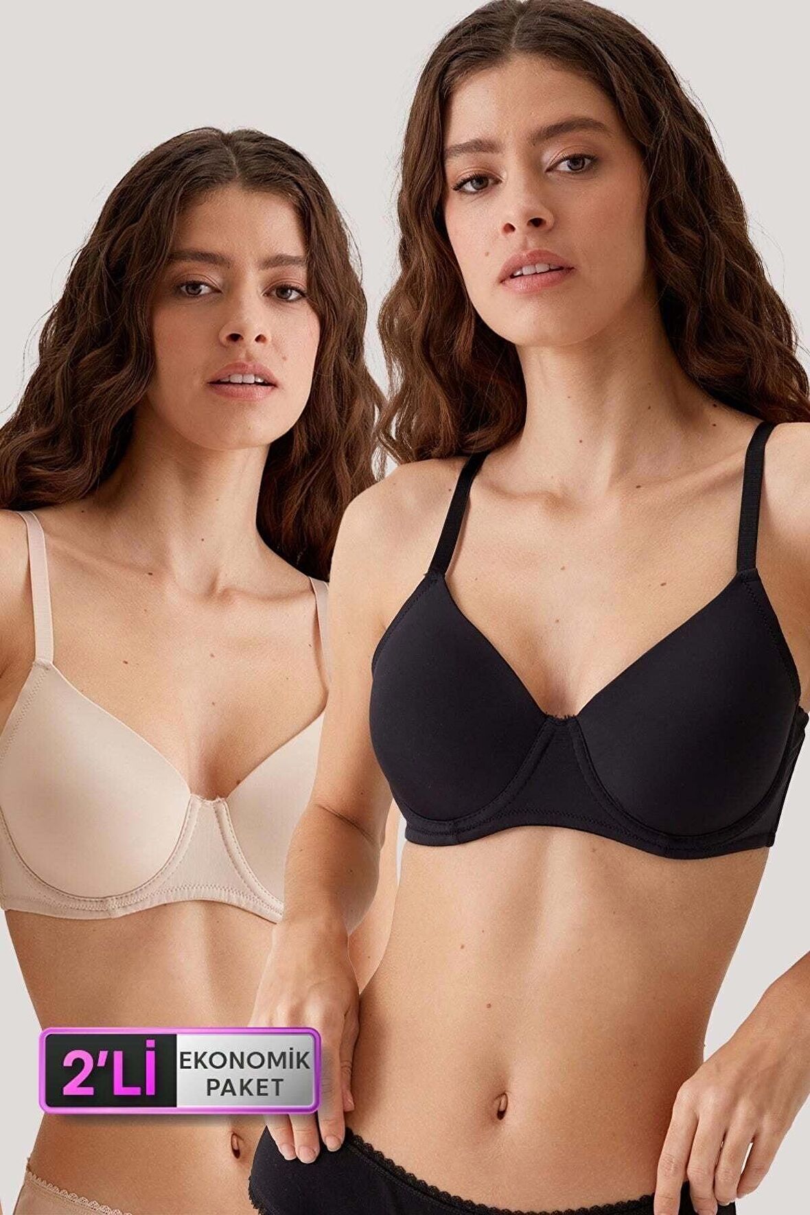 2'li Ekonomik Paket Siyah-ten 6224 Barcelona Desteksiz Toparlayici Micro Sütyen Set D Cup Seçenegi