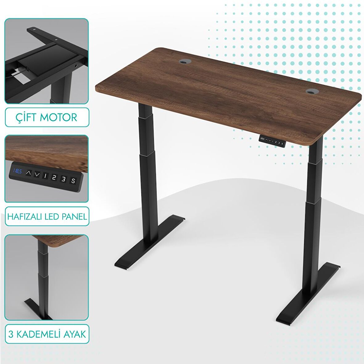 O-Flex Duo Çift Motorlu Elektrikli Yükseklik Ayarlı Masa - 140x70 - Barok