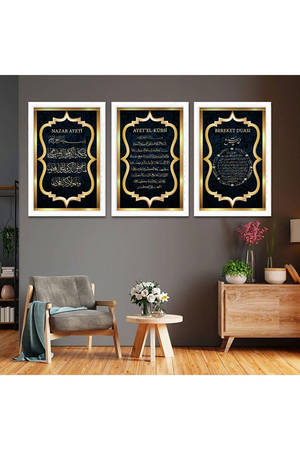 GOLD AYNALI PLEKSİ ÇERÇEVELİ MODERN BEYAZ SİYAH YAZILI SOYUT ÇİZİM TABLO