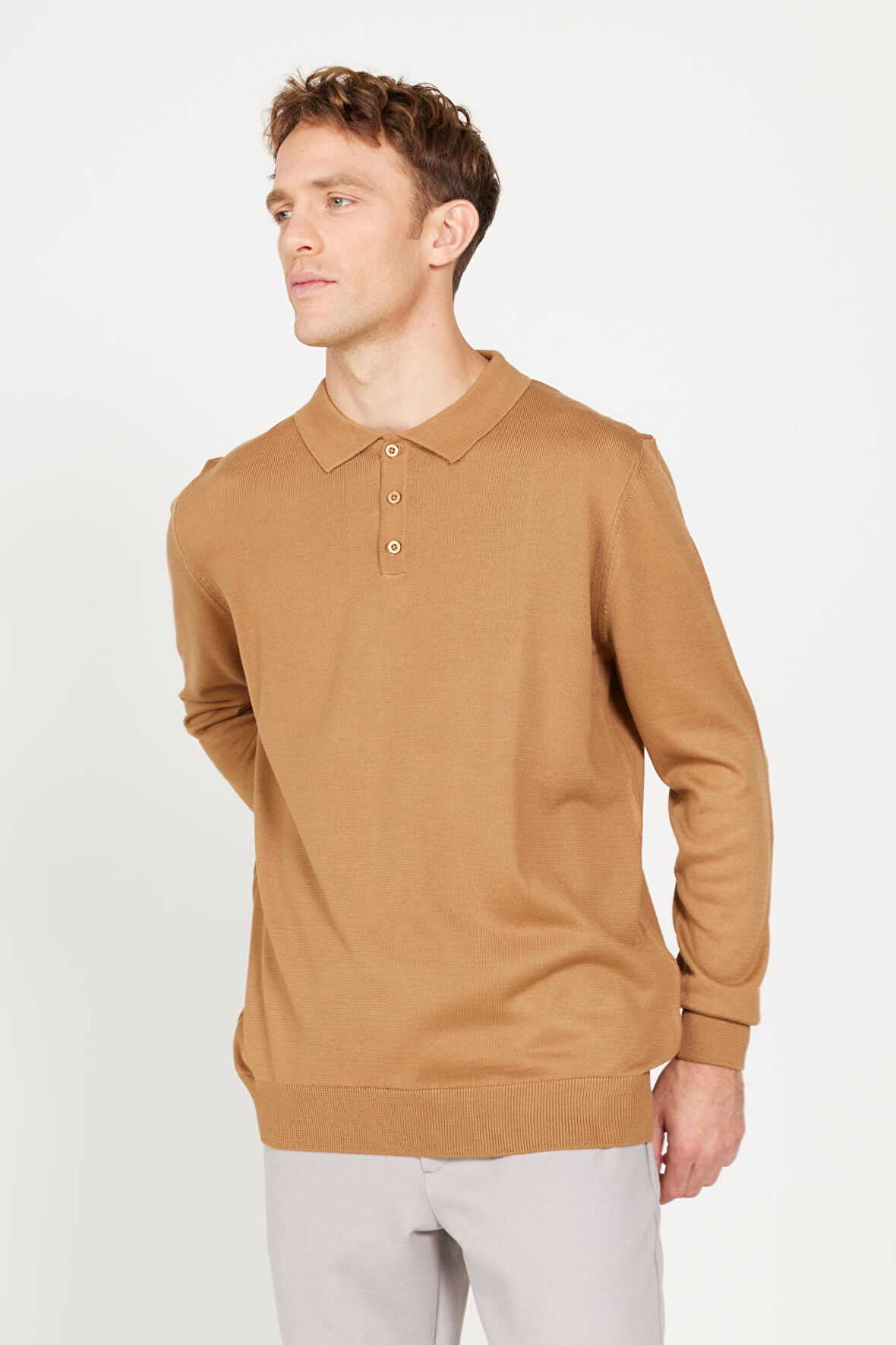Standart Fit Normal Kesim Polo Yaka Triko Kazak