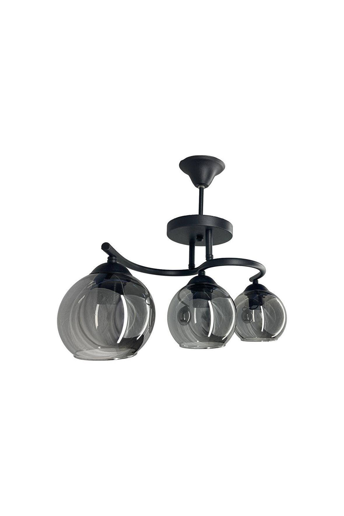 Fuji Siyah 3'lü Füme Camlı Avize | Kaliteli Modern Metal Avize