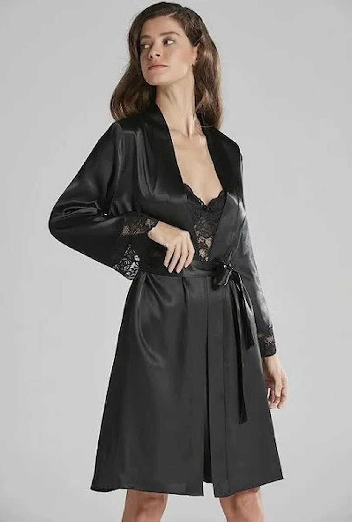 Pierre Cardin Kadın Saten Gecelik Sabahlık Takım-13784