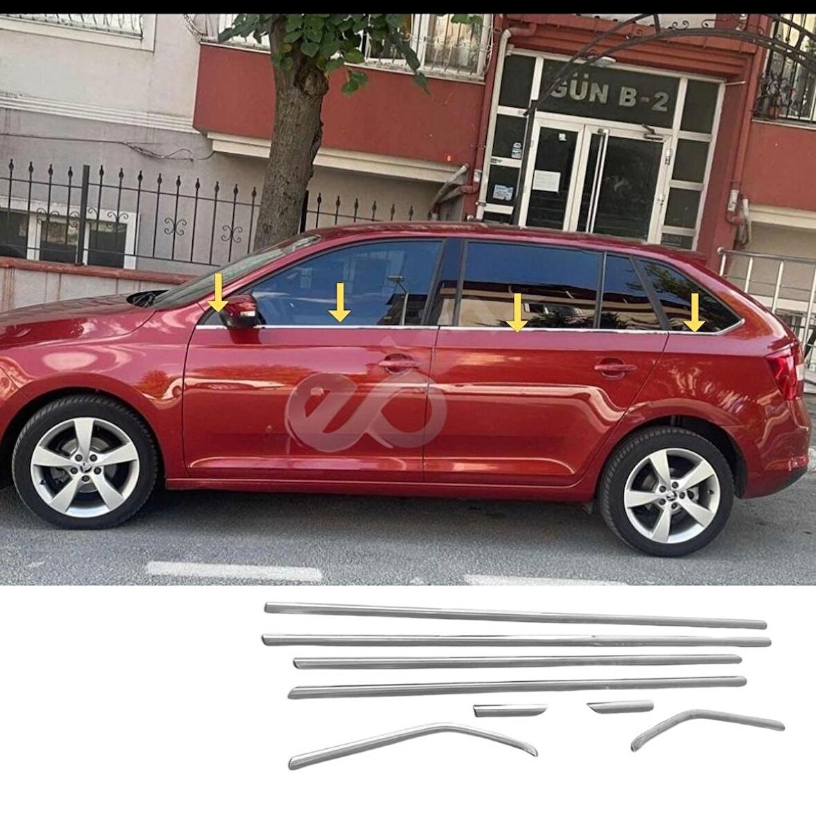 Skoda Rapid Spaceback Krom Cam Çıtası 8 prç.2013 ve üzeri P.Çelik