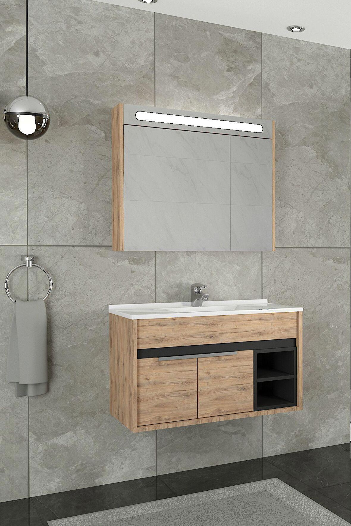 NAPOLİ 85 CM BEYAZ LAVABOLU BANYO DOLABI    DORADO/ANTRASİT - BOY DOLAP HARİÇ 