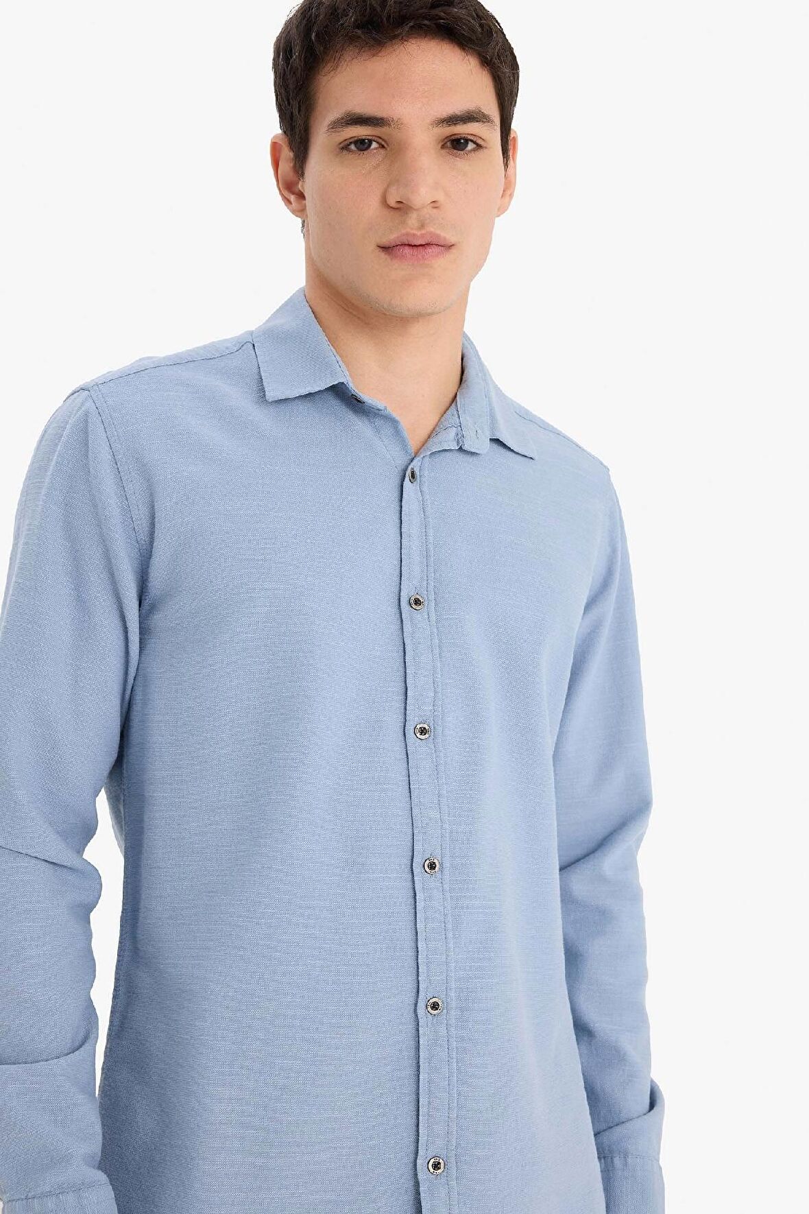 Slim Fit Dar Kesim Pamuklu Uzun Kollu Gömlek