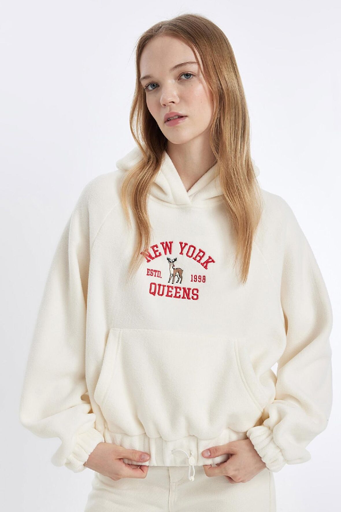 Yılbaşı Temalı Coool Loose Fit Slogan Desenli Polar Sweatshirt