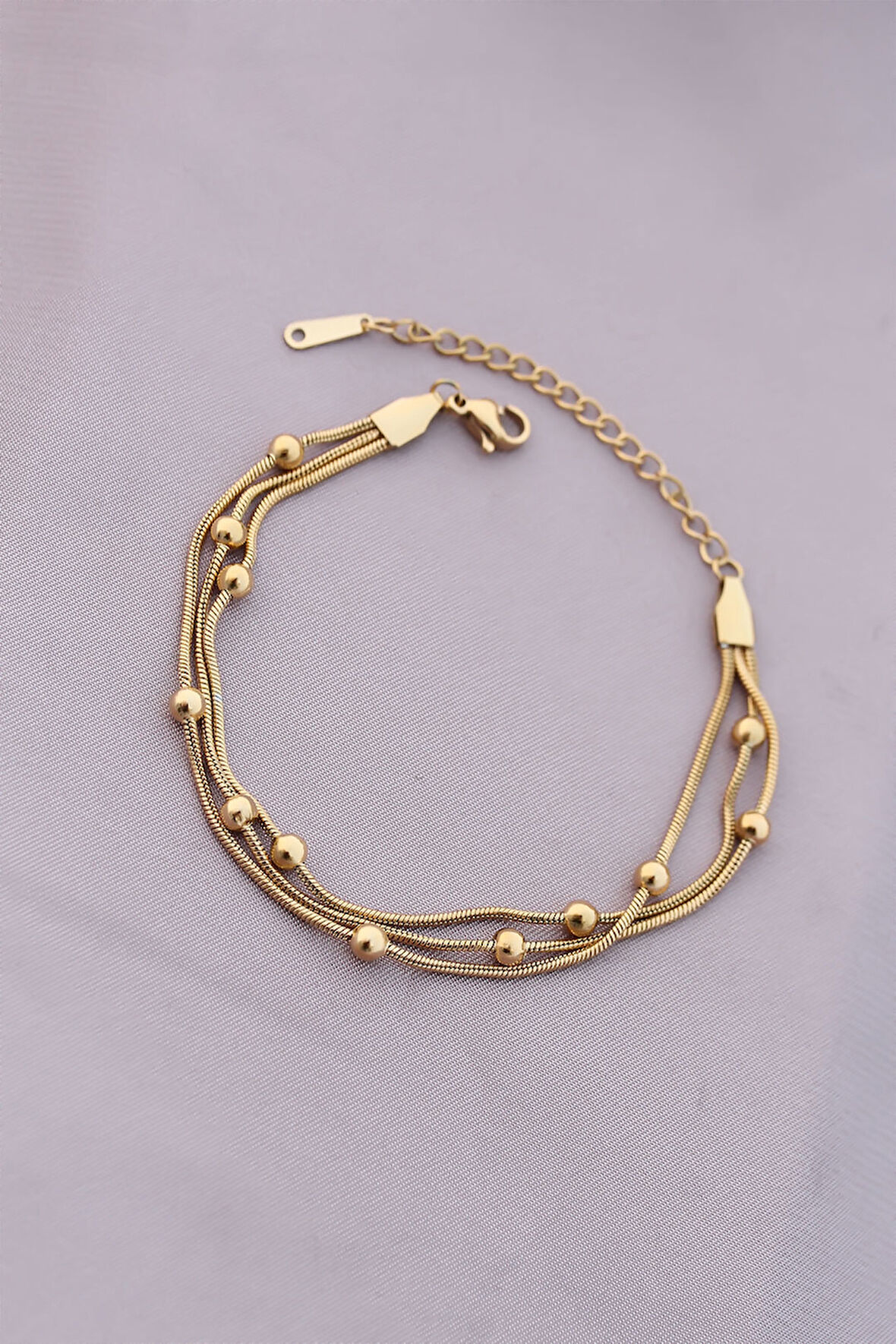 316L Kararmaz Çelik Gold Renk Top Zincirli Kadın Bileklik