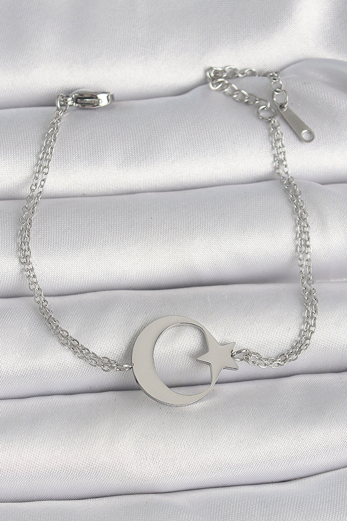 316L Çelik Gümüş Renk Ay Yıldız Model Kadın Bileklik