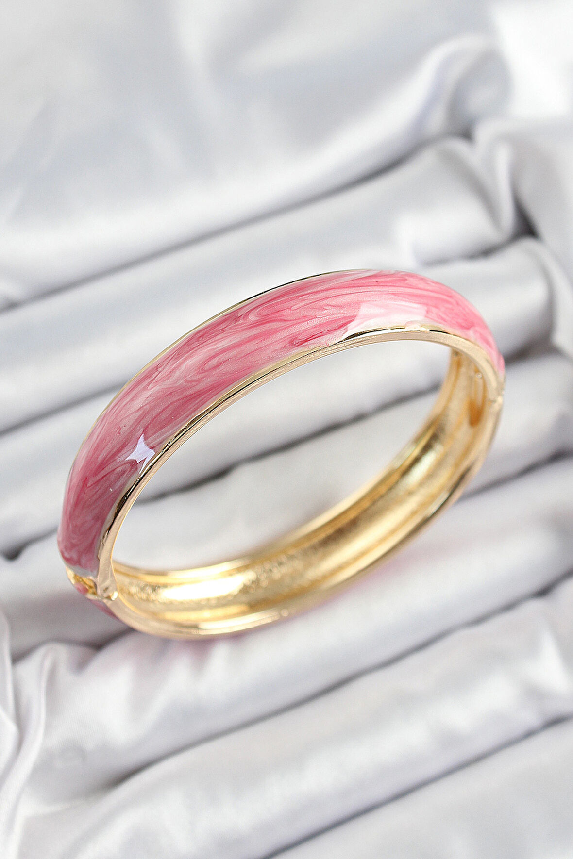 Pirinç Pembe Mineli Desen Model Gold Renk Kadın Kelepçe