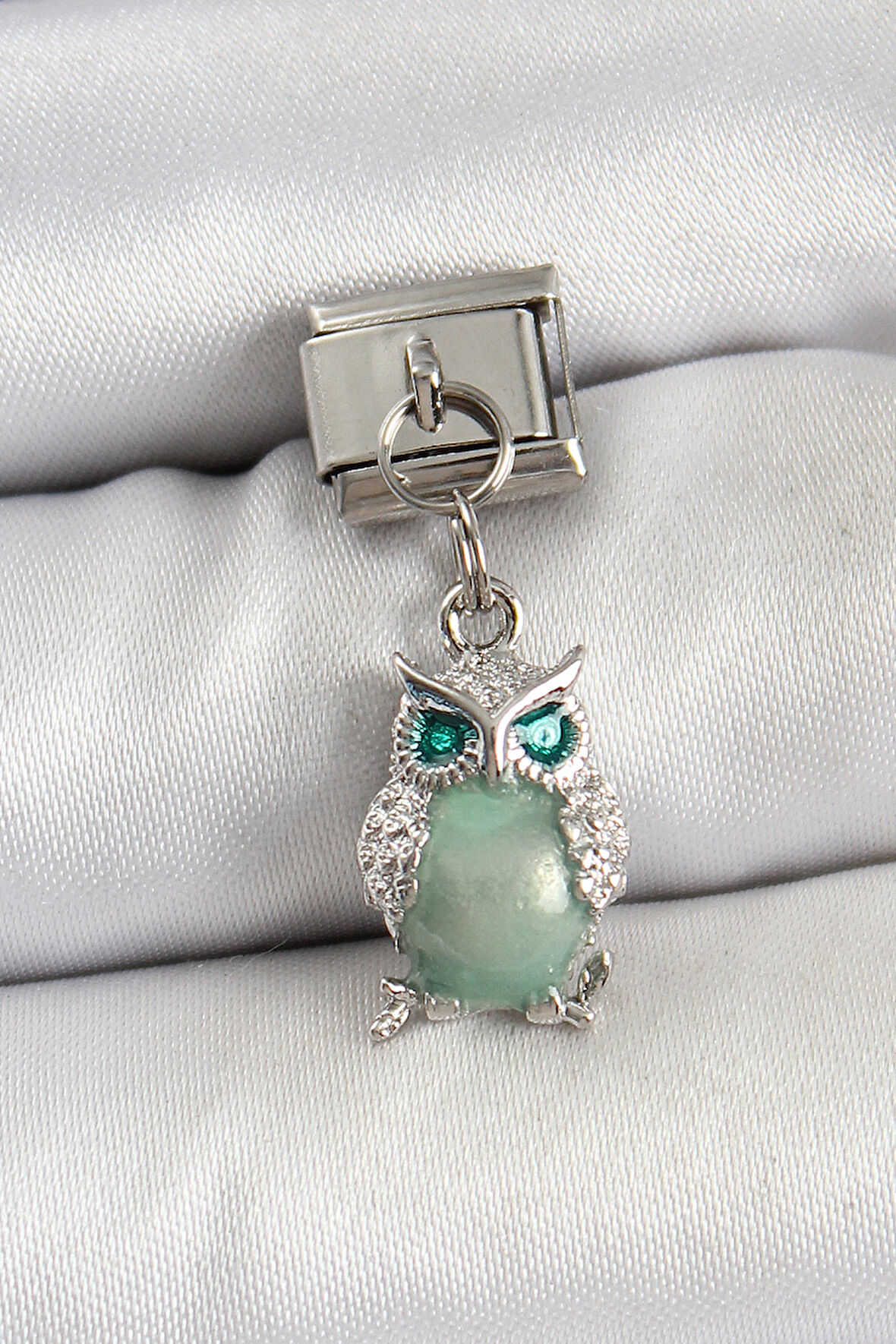 316L Çelik Sallantılı Zirkon Taşlı Baykuş Model Gümüş Renk Nomination Charm