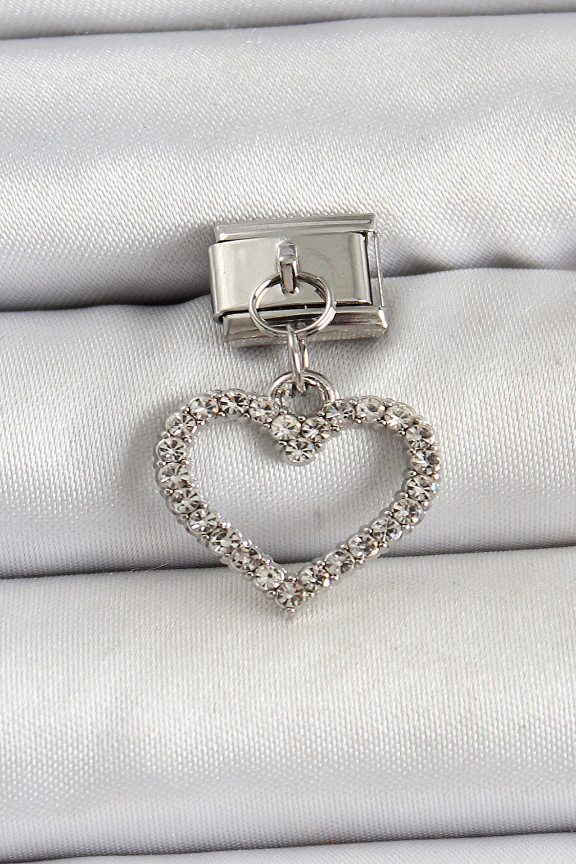 316L Çelik Sallantılı Zirkon Taşlı Kalp Model Gümüş Renk Nomination Charm
