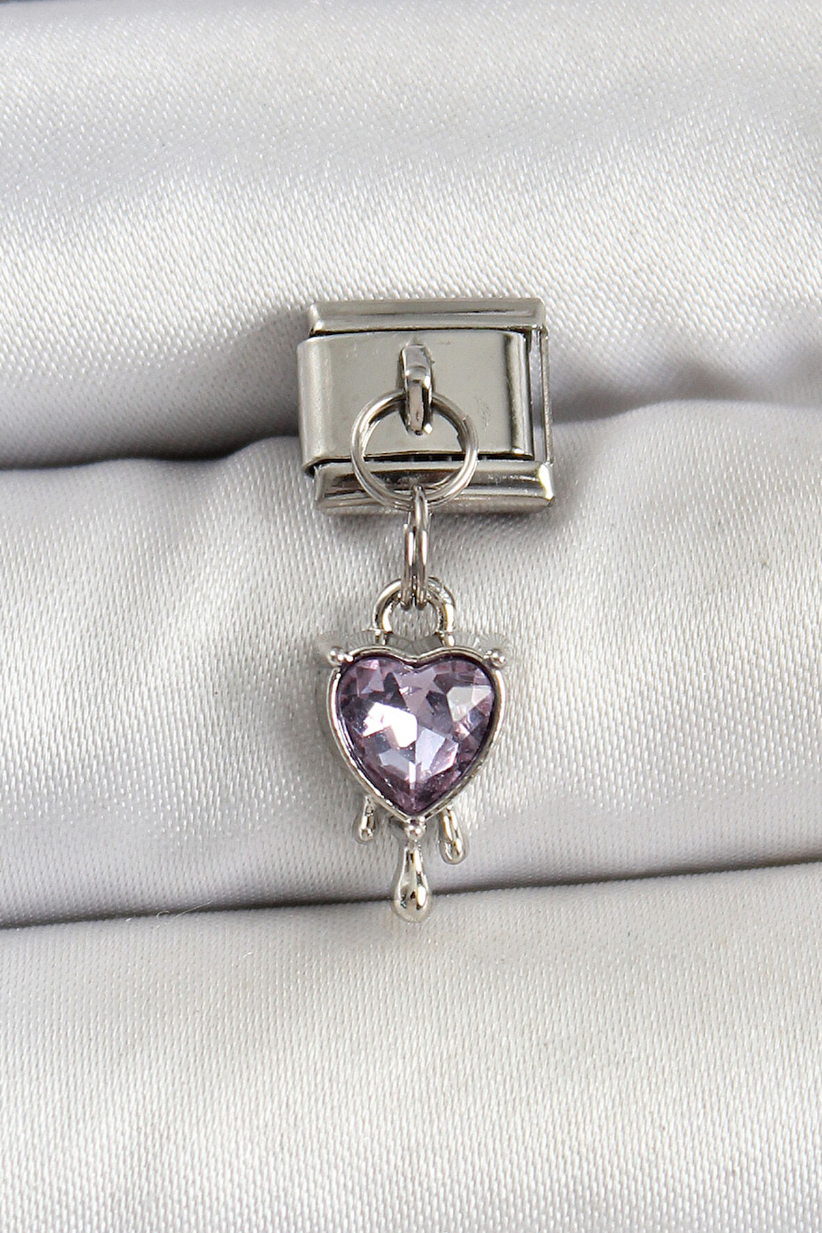 316L Çelik Gümüş Renk Mor Kalp Model Nomination Charm