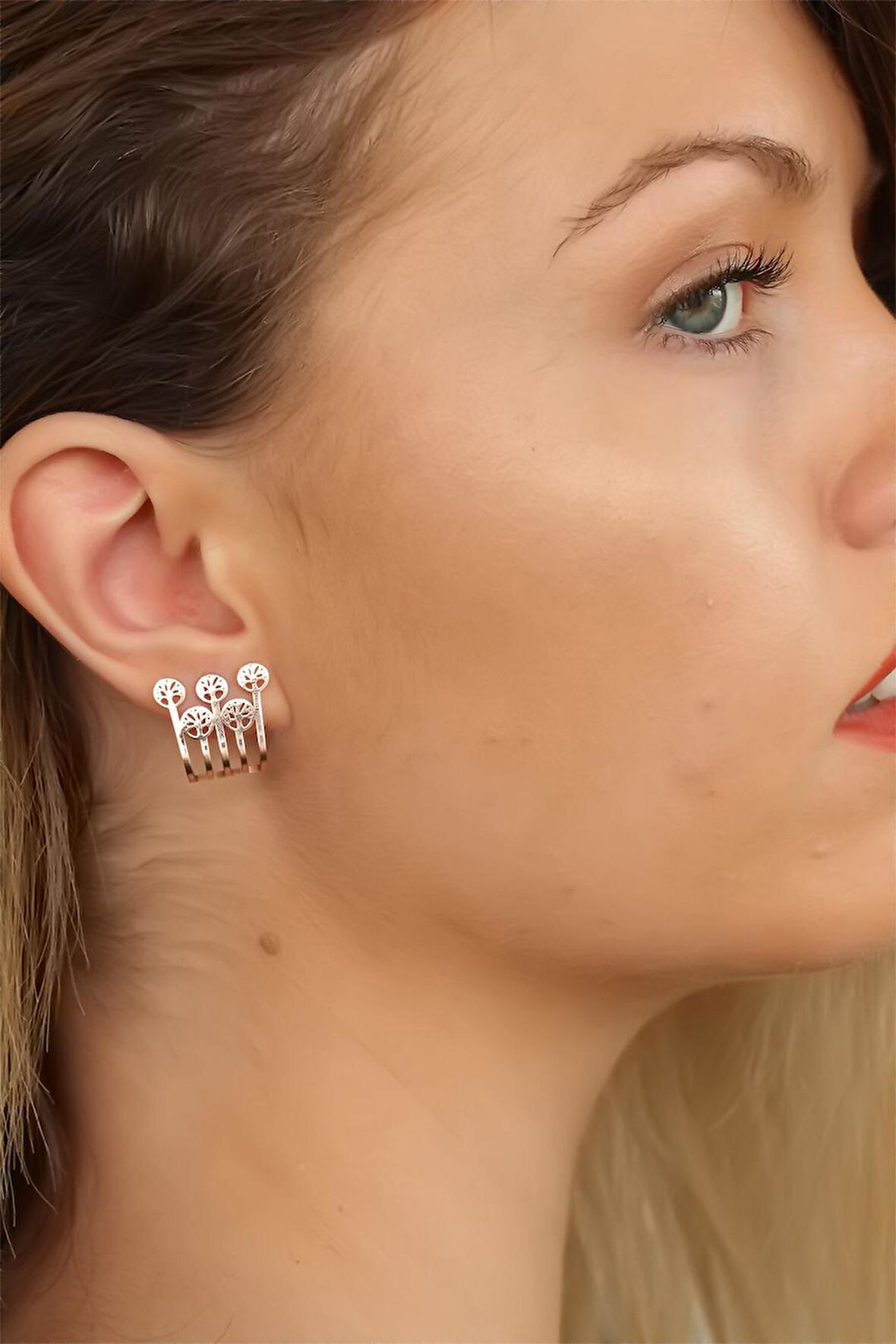Rose Renk Ağaçlı Kadın Küpe