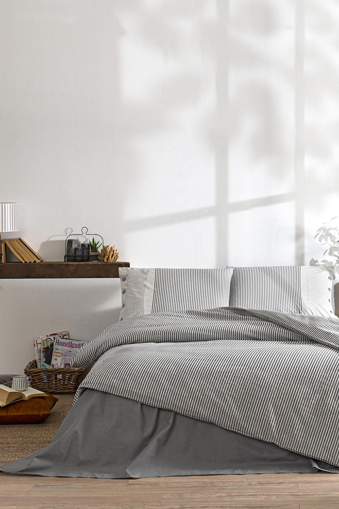 Özdilek NATURAL LİNE ÇİFT KİŞİLİK NEVRESİM TAKIMI Gri