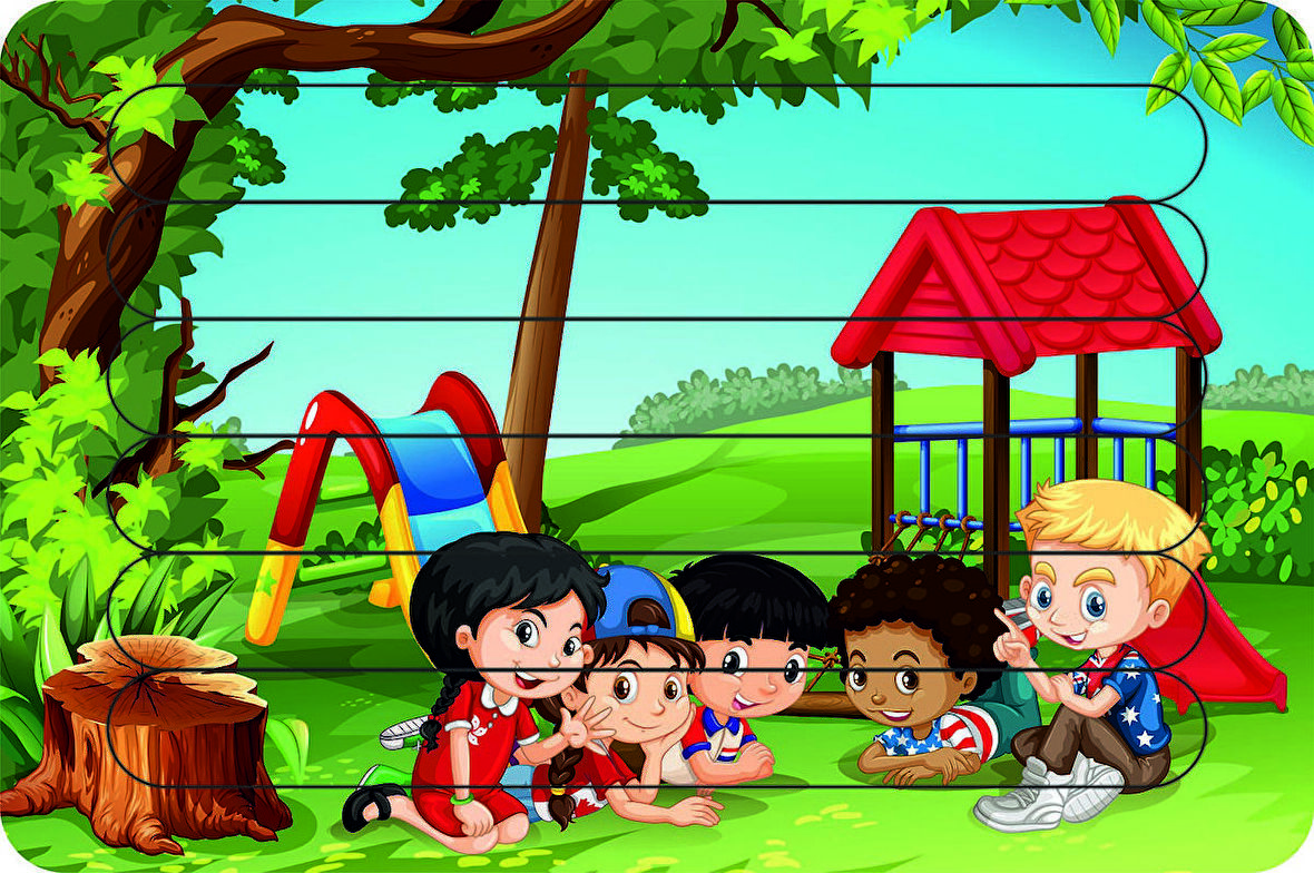 Parkta Ki Çocuklar Çubuk Ahşap Çocuk Puzzle Yapboz 3
