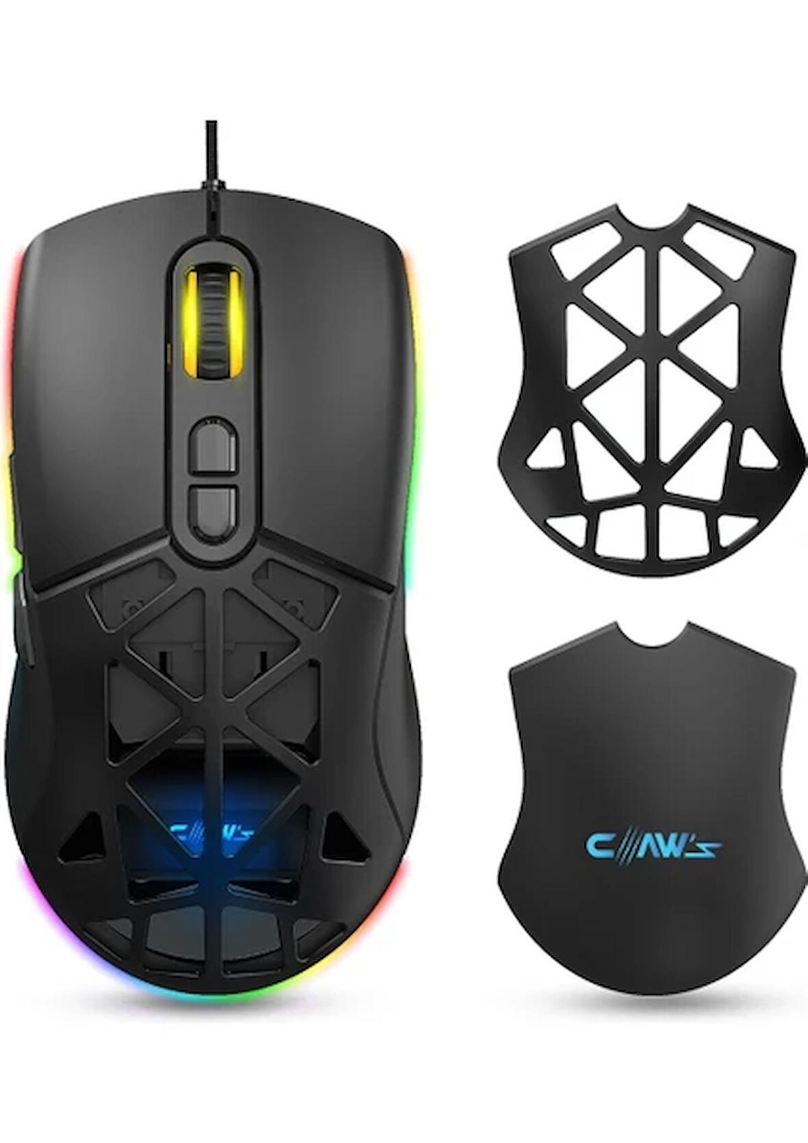 Claw's Nexus X1 12800 Dpi Makro Yazılımlı & Değiştirilebilir Kapaklı RGB Gaming Mouse - Siyah