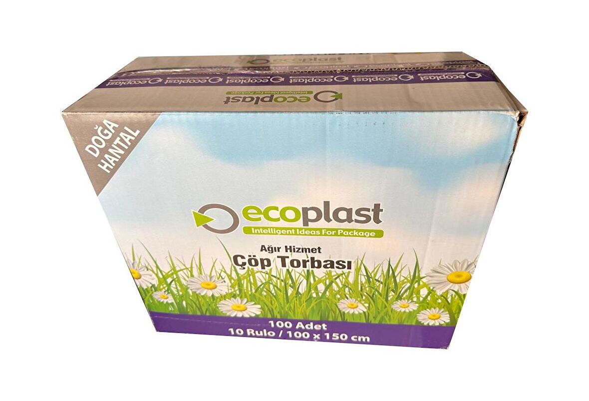 Ecoplast 240 Litre Siyah Hantal Konteyner Çöp Torbası - 100 x 150 Cm. - 600 Gr. - 10 Adetlik 10 Rulo