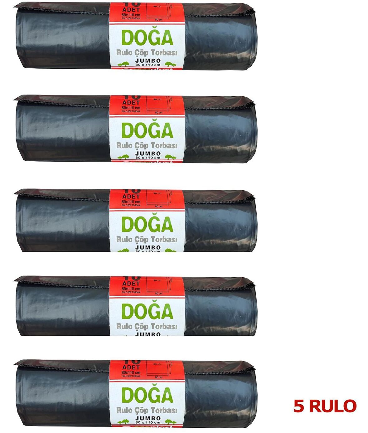 Ecoplast Battal Boy Çöp Torbası Poşeti - 500 Gr. - 90 Litre - 80 x 110 Cm / 10 Adetlik 5 Rulo