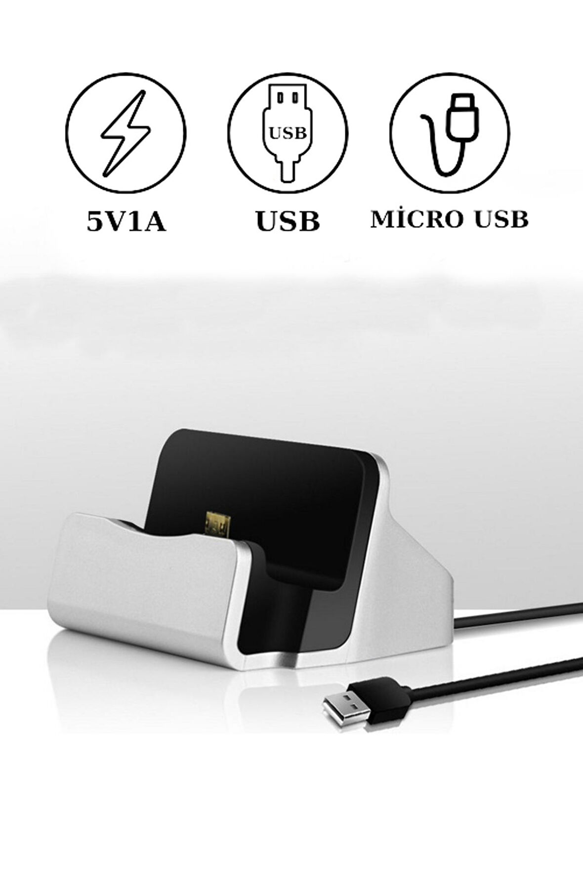 Masaüstü Micro USB Dock Şarj & Data İstasyonu Telefon Şarj Kablo Stand USB Çıkışlı 2IN1