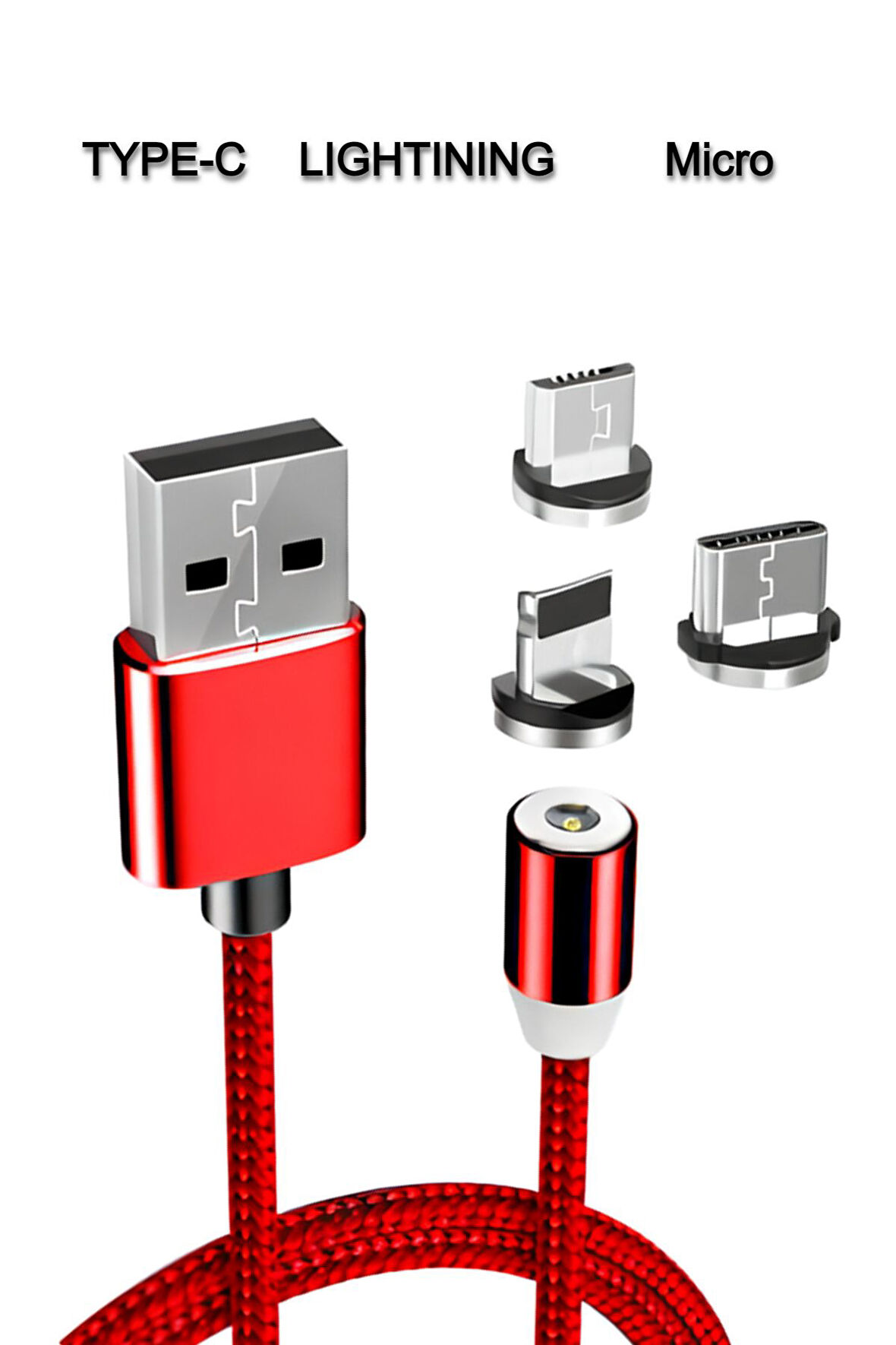 Değiştirilebilir Uçlu Şarj Kablosu MİCRO- TYPE-C-LIGHTINING Manyetik Metal Şarj Data Kablosu 3In1