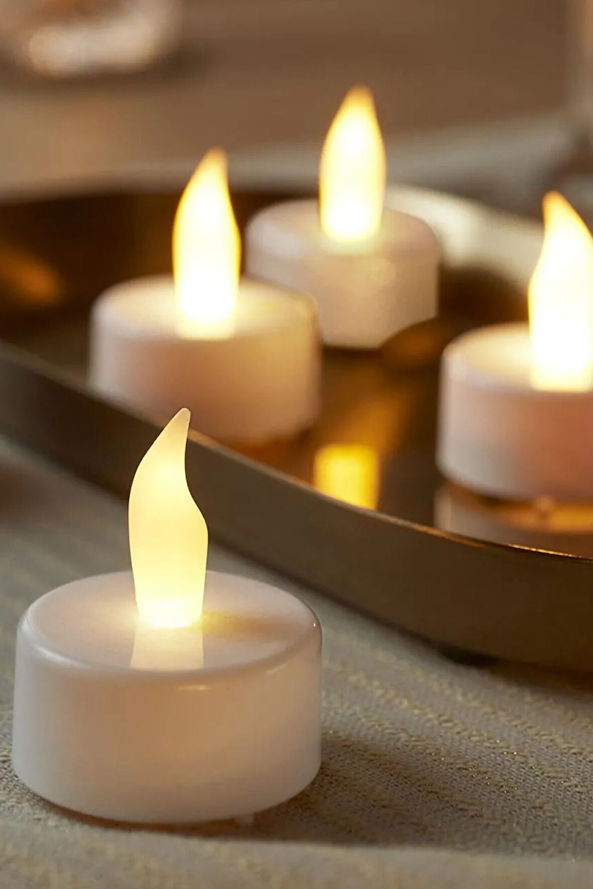 Dekoratif Alev Efektli  Led Mum 4 Adet Tea Light Dekor Ambiyans Led Işıklı Dumansız Mum