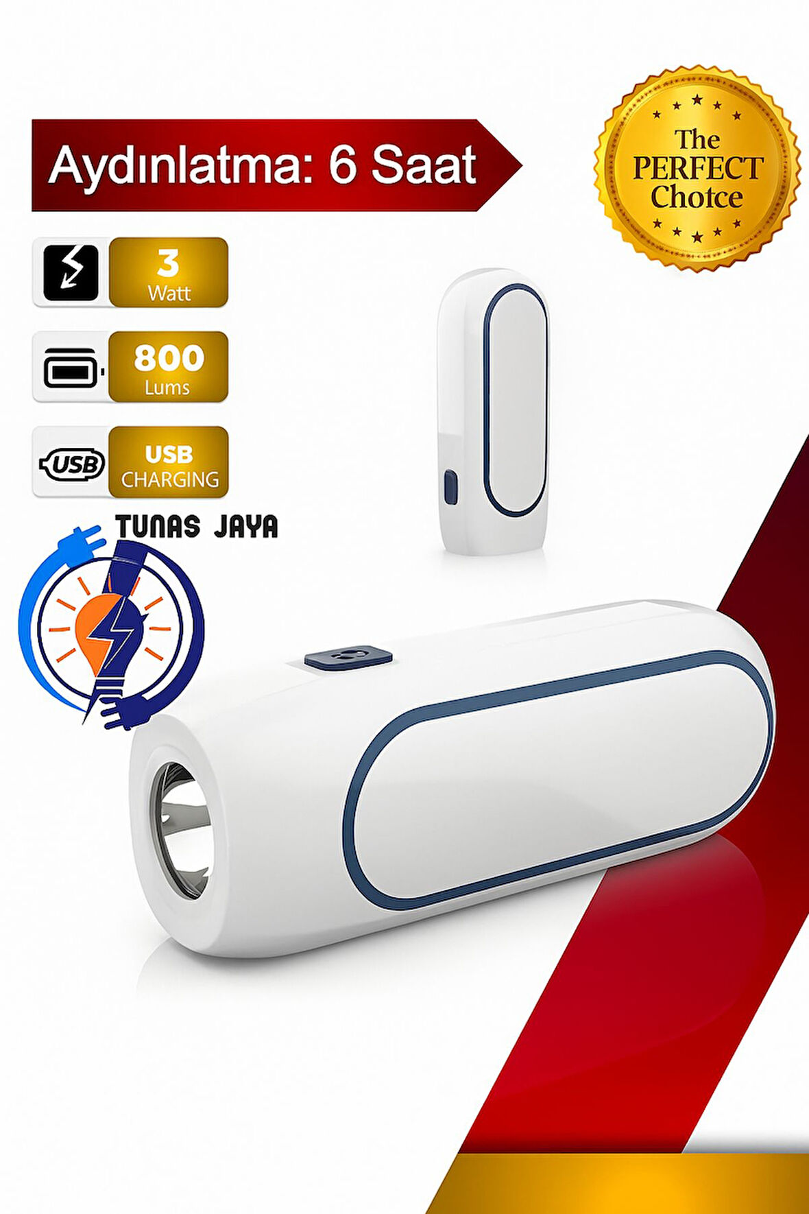 Taşınabilir Şarjlı El Feneri, Çift Aydınlatmalı LED Işık, Acil Durum ve Kamp Lamba 6 Saat Kullanım