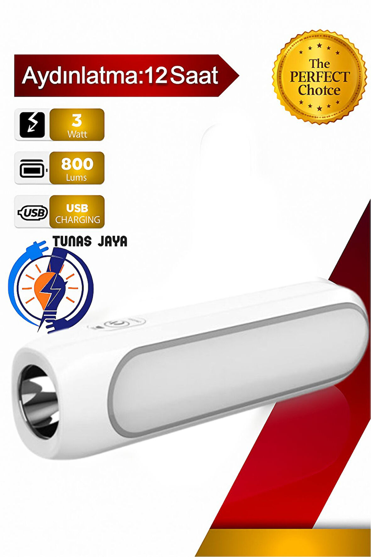 Taşınabilir Şarjlı El Feneri, Çift Aydınlatmalı LED Işık, Acil Durum ve Kamp Lamba 12 Saat Kullanım