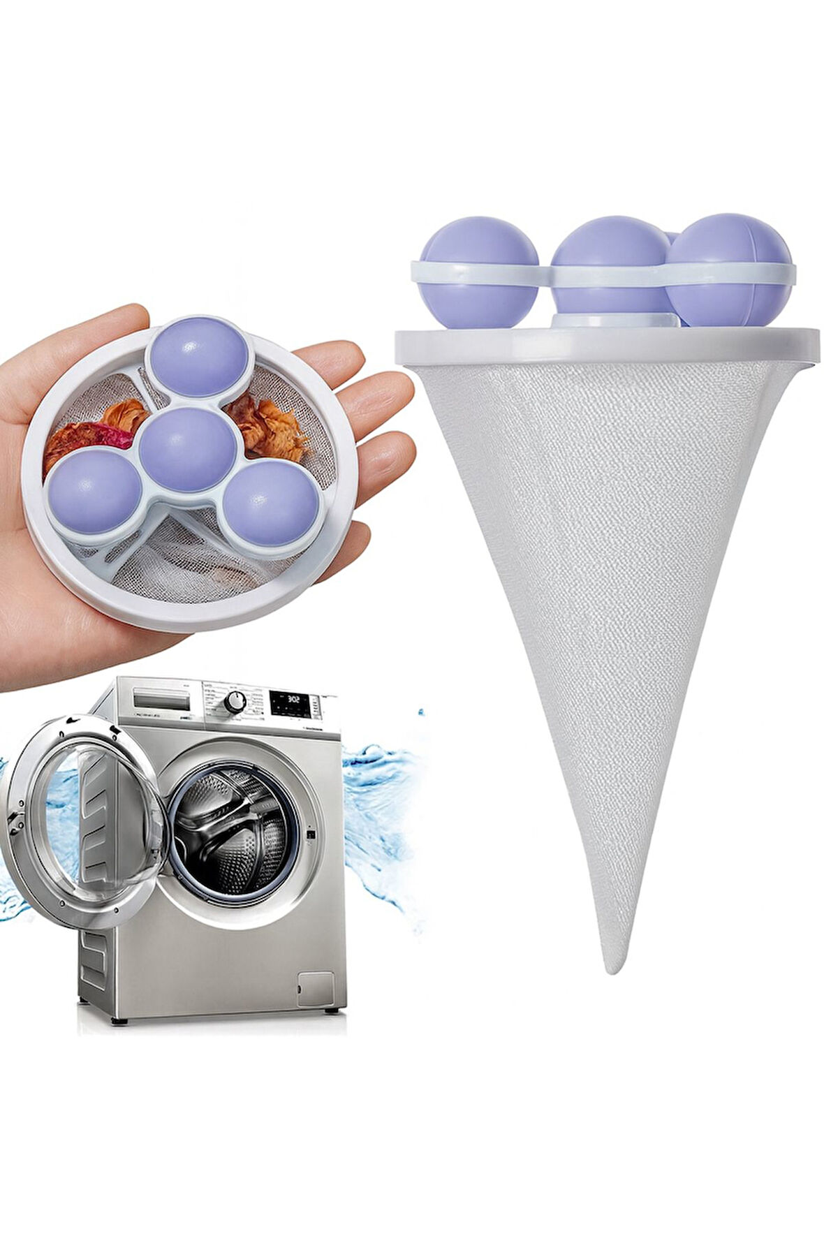 Çamaşır Makinesi İçin Yıkanabilir Tüy ve Kıl Toplayıcı Aparat Pratik Temizlik Aksesuarı Mavi