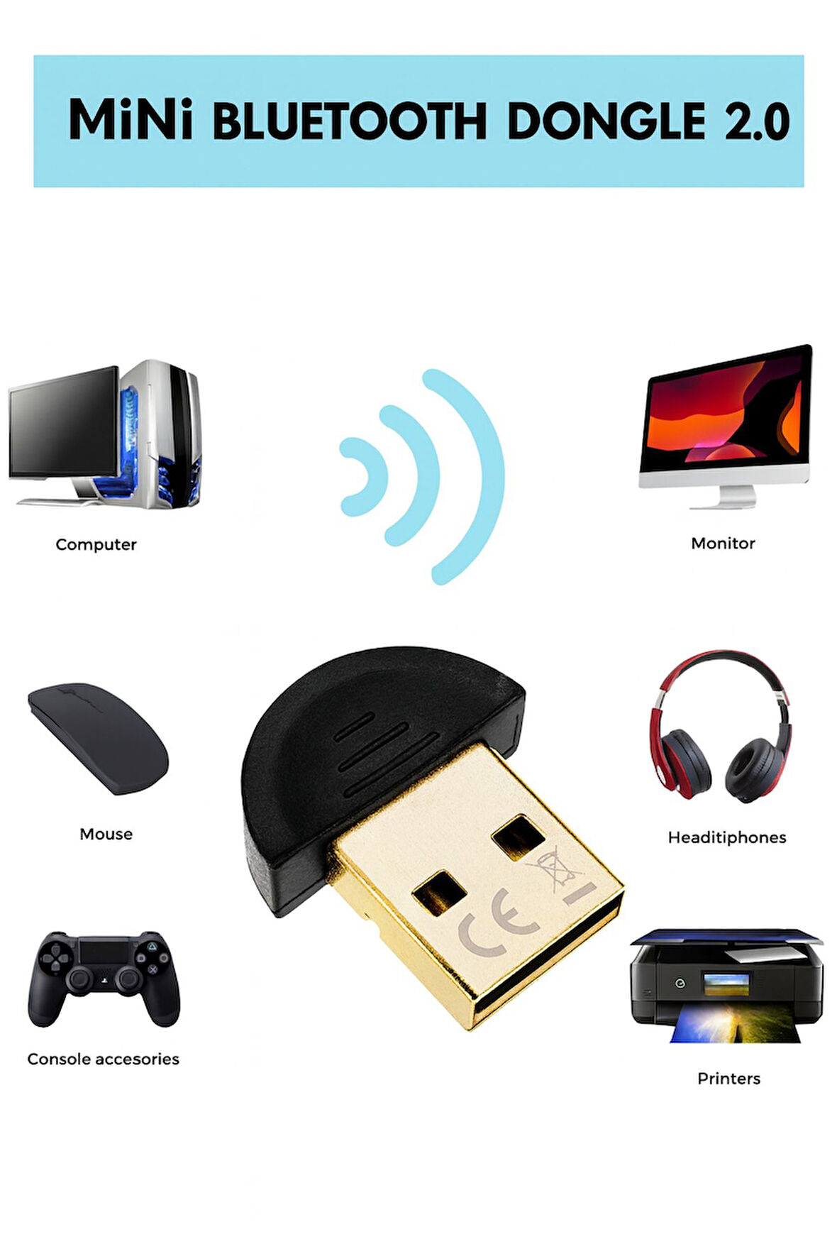 Mini USB Bluetooth Dongle Adaptör V2.0 EDR Wireless PC Laptop Masaüstü Tak ve Çalıştır