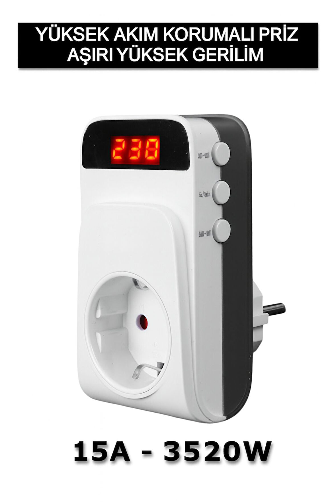 Tekli Akım Korumalı Priz Dijital Ekranlı 15A 3520W Aşırı Gerilim Koruma CE Sertifikalı