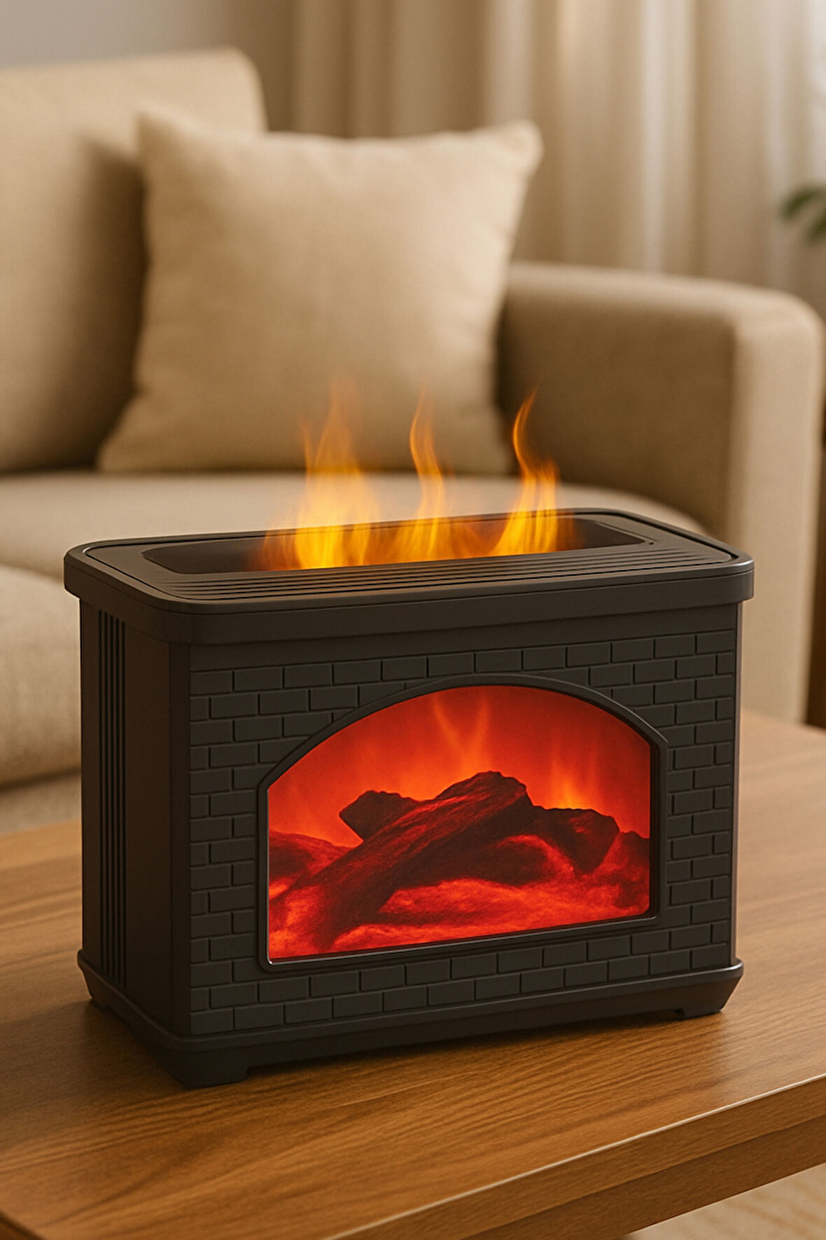 Masaüstü Hava Nemlendirici LED Alev Efektli Şömine Aromaterapi Difüzörü & Hava Nemlendirici 270 mL