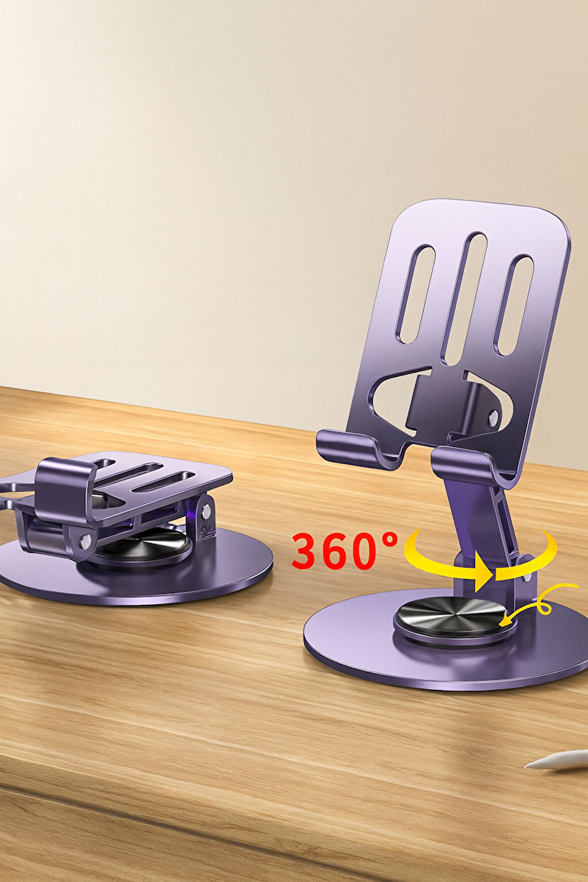 Masaüstü Katlanabilir Tablet Telefon stand Metal 360° Dönebilen Silikon Tabanlı Metal Stand