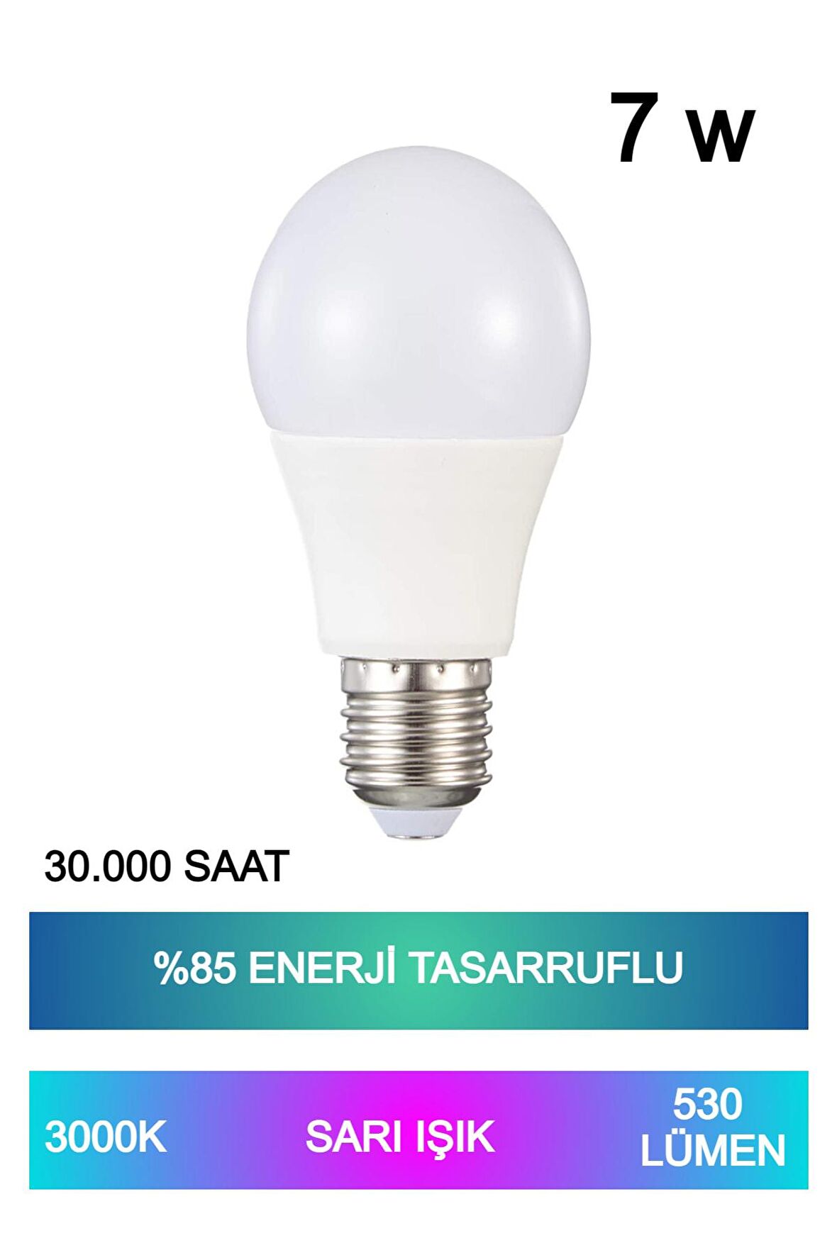 Sarı Işık Led Ampul 7w %85 Enerji Tasarruflu E27 Duy Led Ampul 220° Açılı 30.000 Saat Kullanım