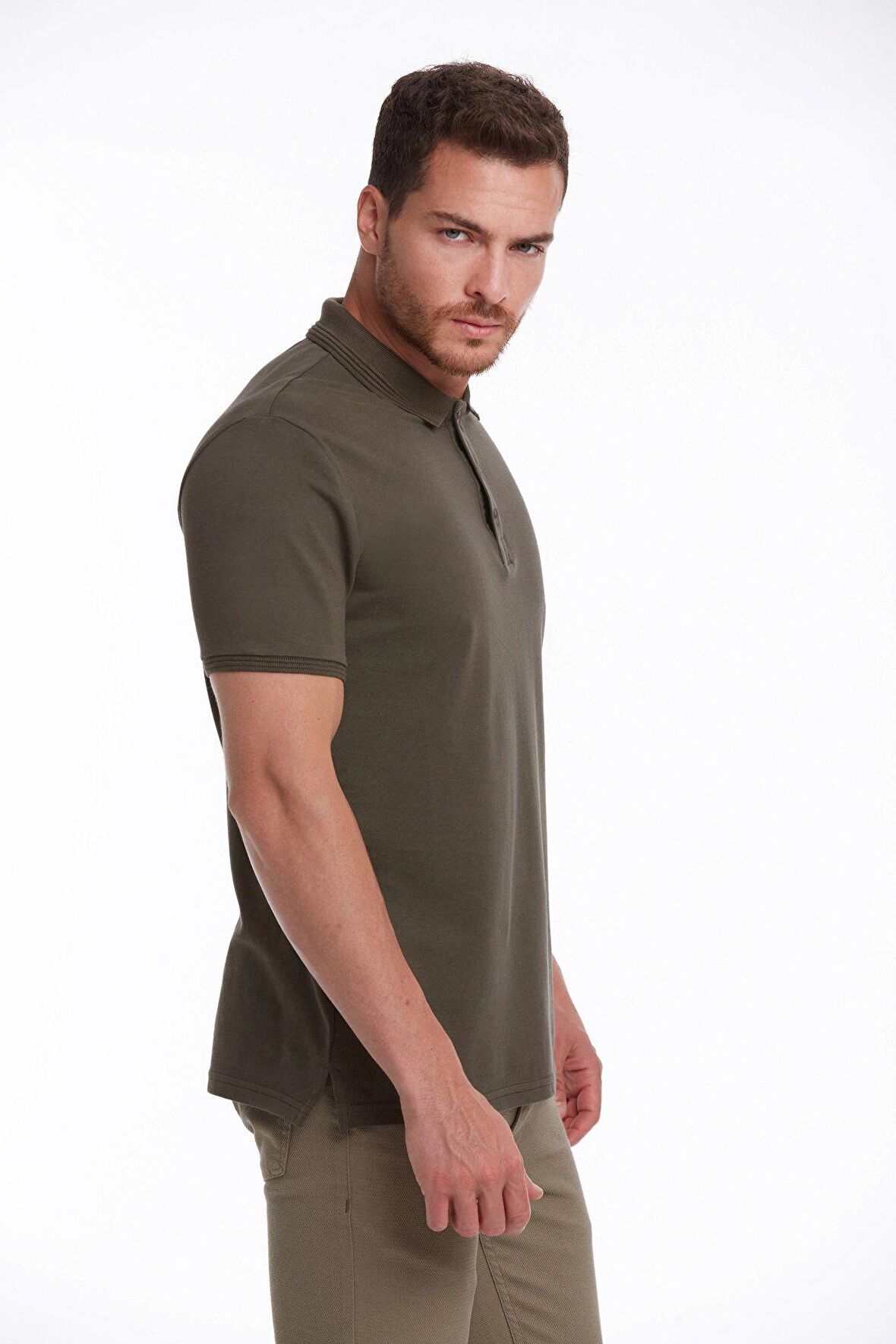 Haki Regular Fit %100 Pamuk Polo Yaka Tişört | L