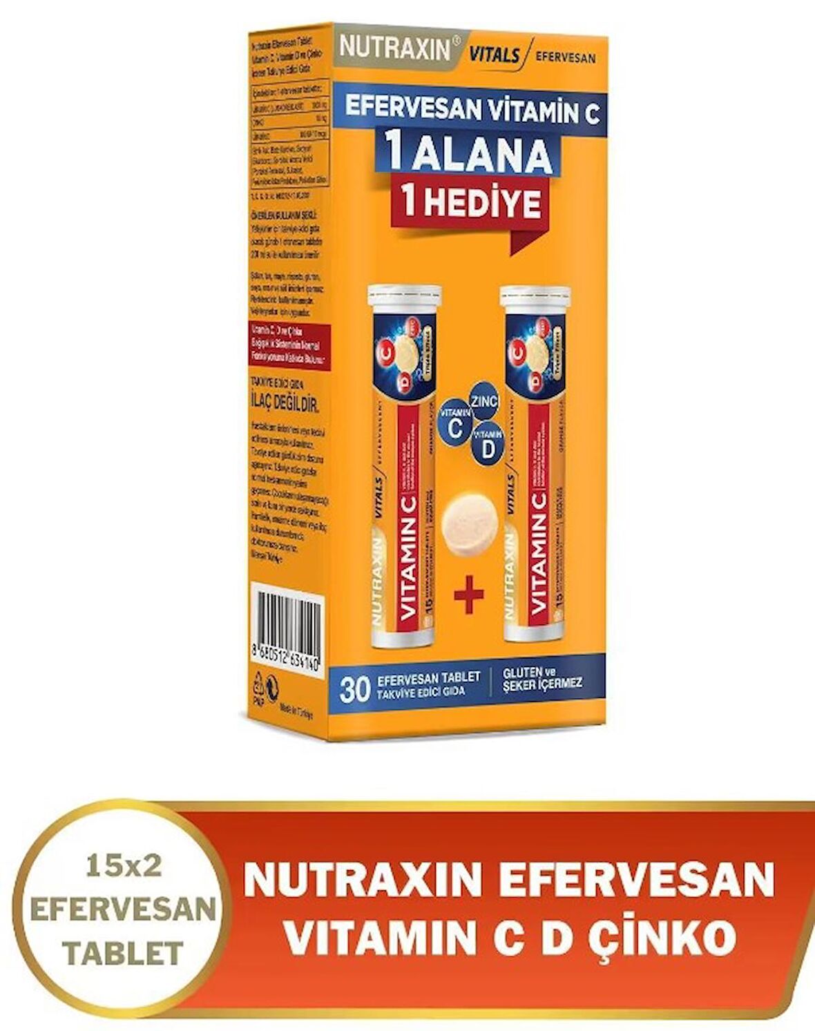 Nutraxin Vitamin C D Zinc 15 Efervesan Tablet - İkili Kofre