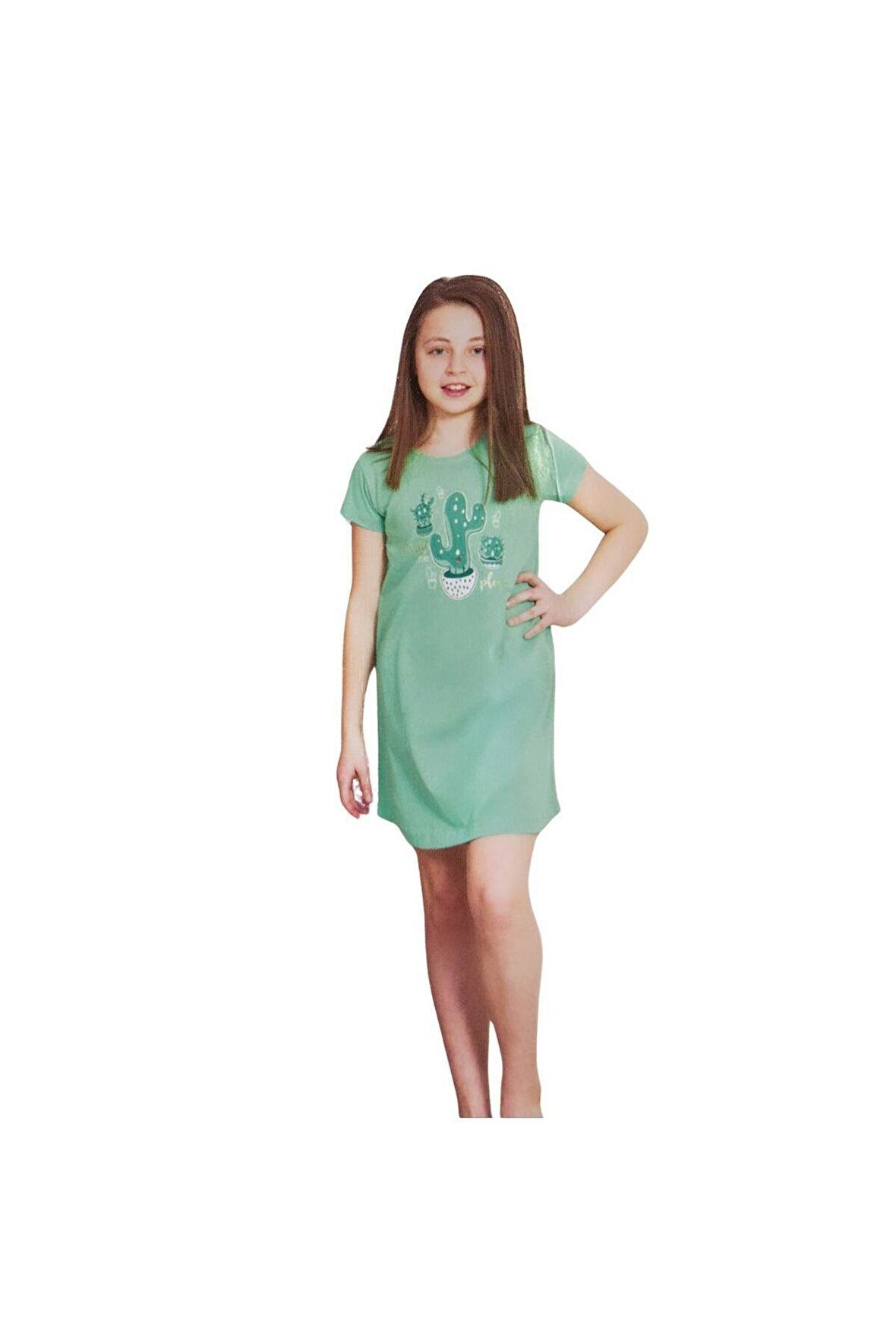 Yeşil Kız Çocuk Pamuklu Gecelik Elbise