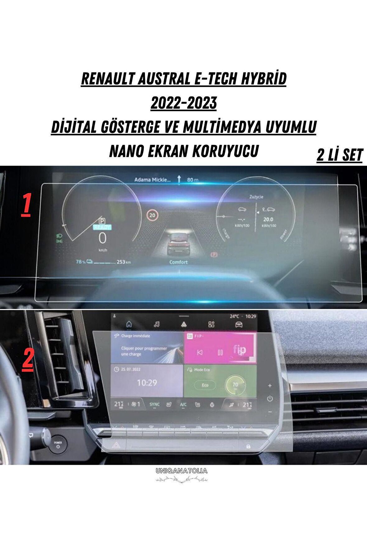 Renault Austral E-Tech Hybrid 2022-2023 Multimedya ve Gösterge Panel Uyumlu Nano Ekran Koruyucu