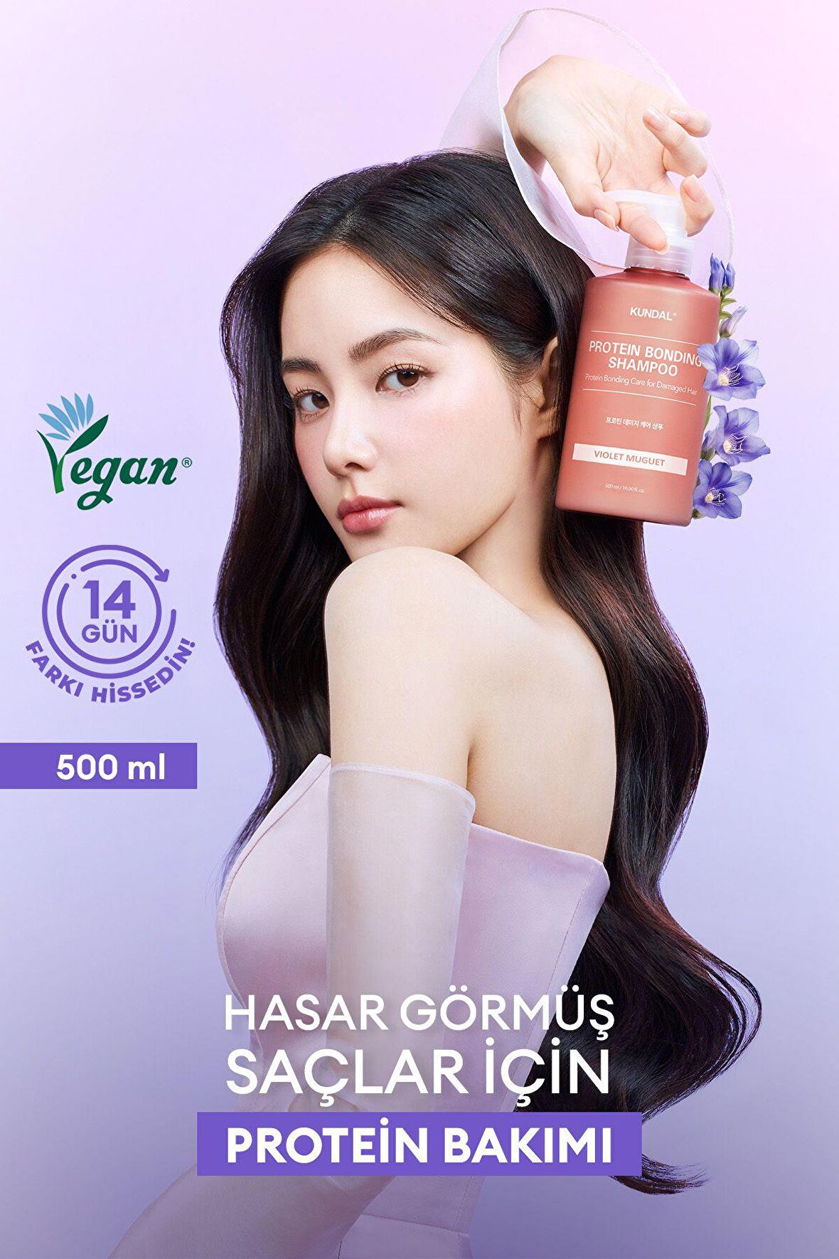 Protein Kompleksi İçeren Onarıcı Bakım Şampuanı Kundal Protein Bonding Shampoo 500ml (Violet Muguet)