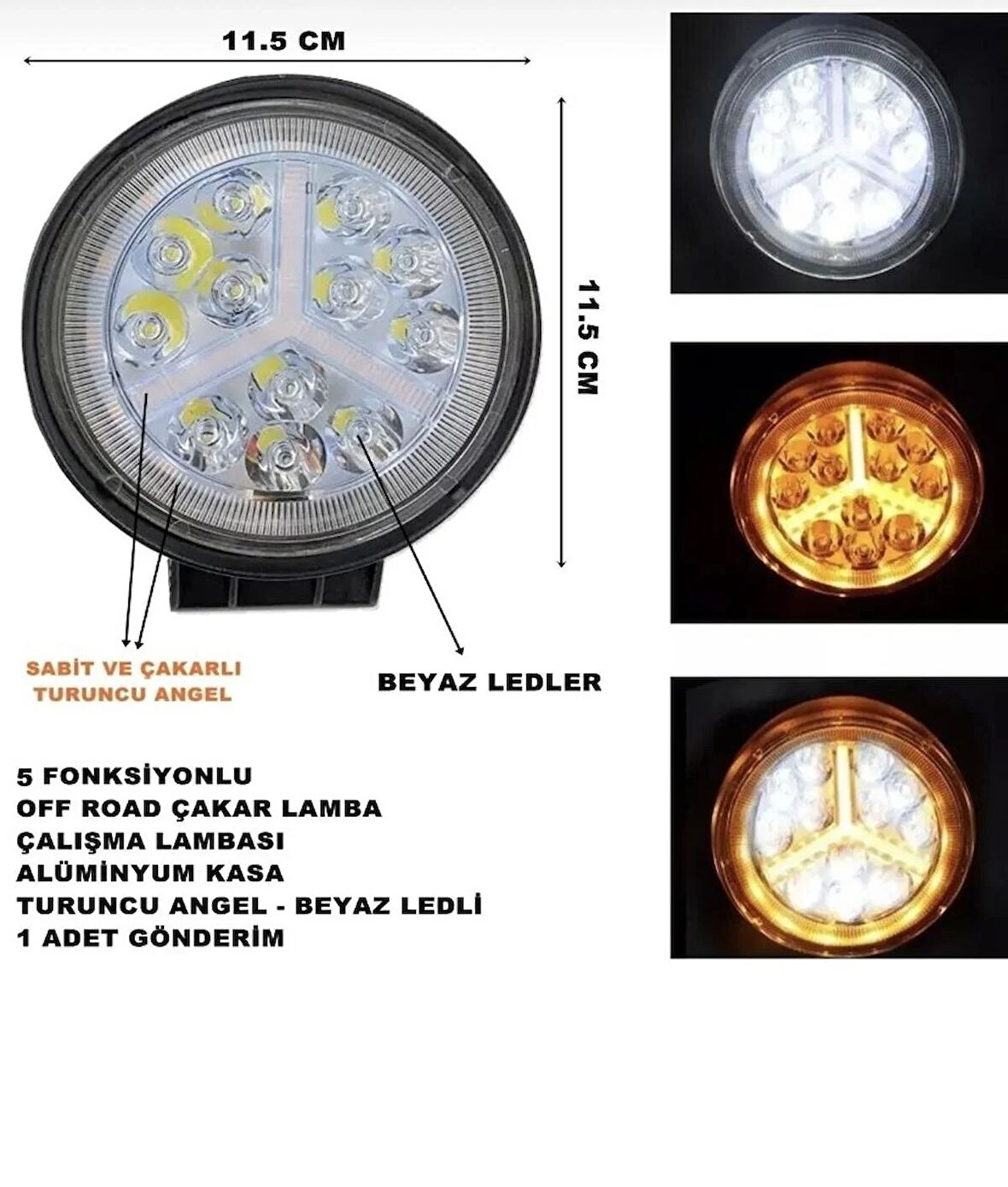 Point Off Road Yuvarlak Çalışma Lambası Turuncu Çakar Angel-beyaz Led 5 Fonksiyon 1 Adet